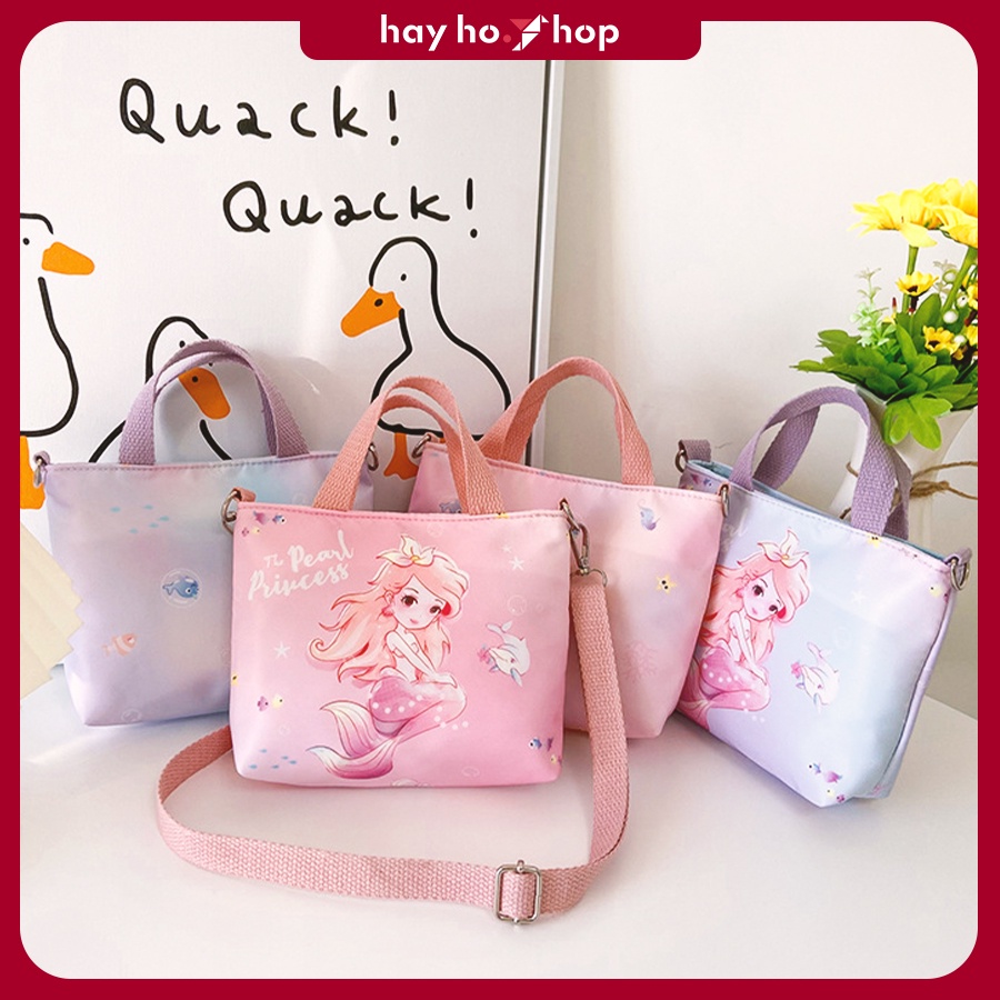 Túi đeo chéo cho bé gái nàng tiên cá màu hồng, tím dễ thương phong cách Hàn Quốc đi chơi, du lịch 2023