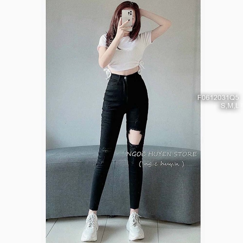 Quần jeans đen rách