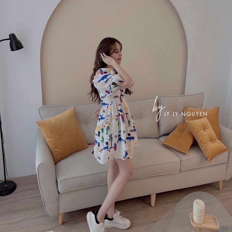 [Mã FAMAYWA2 giảm 10K đơn 50K] 💃 Đầm Babydoll Nữ Cổ Vuông Họa Tiết Váy Cộc Tay Dáng Xòe Ngắn | BigBuy360 - bigbuy360.vn