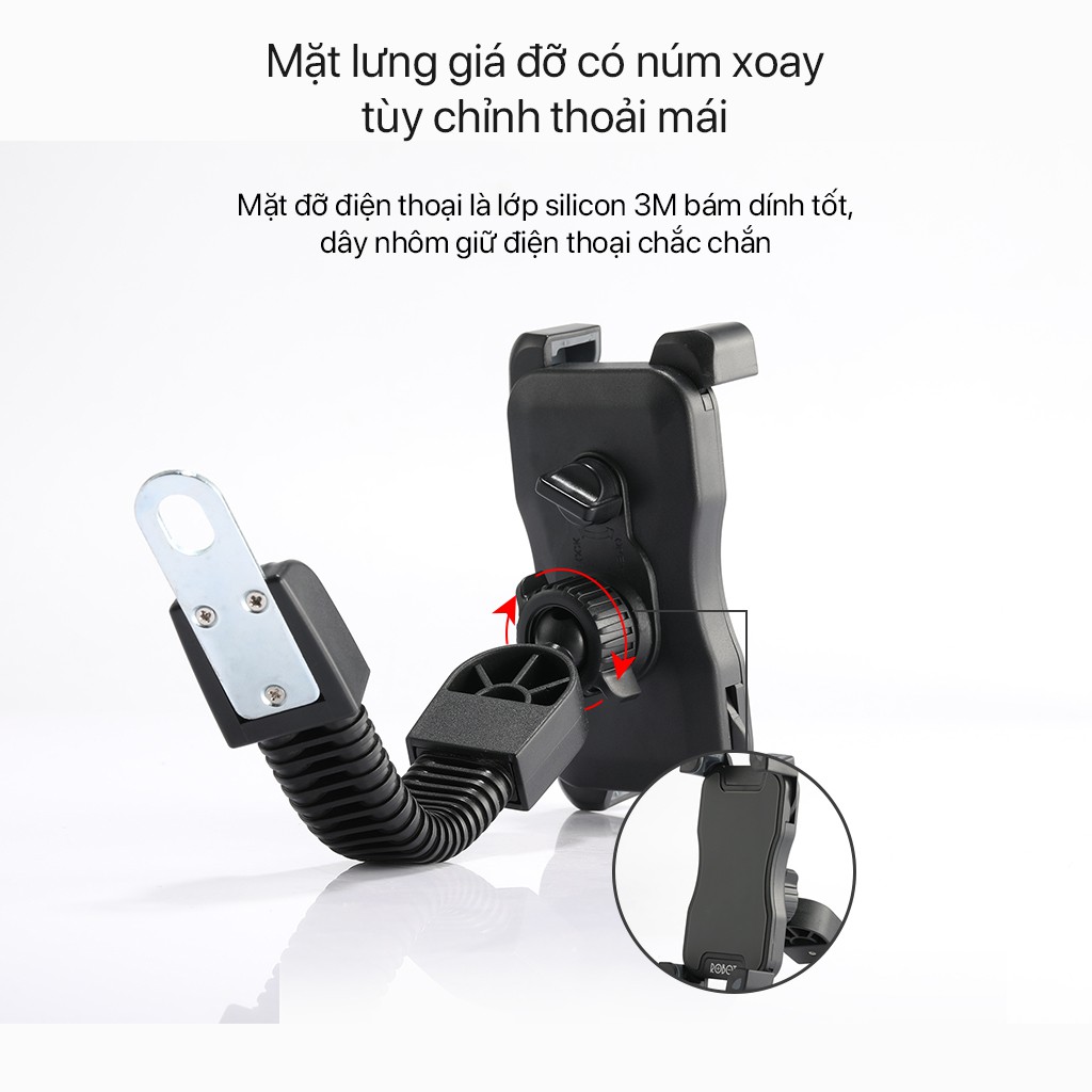 Giá Đỡ Điện Thoại Gắn Xe Máy ROBOT RT-MH02 Khớp Xoay 360 Độ Linh Hoạt Kẹp Chắc Chắn Chống Cướp Giật