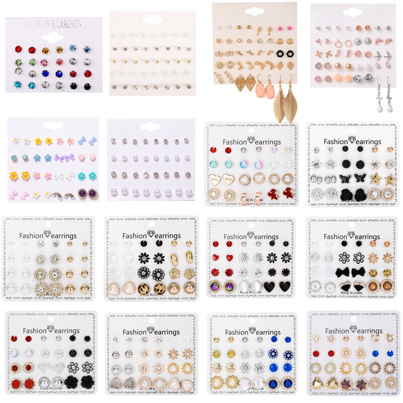 50 Phong Cách!!! Bộ 6 / 12 / 20 Bông Tai Ngọc Trai Và Đá Rhinestone
