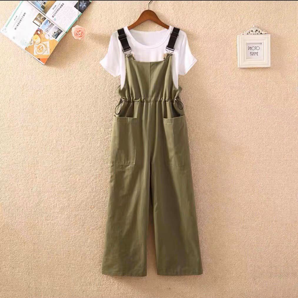 Set yếm vải 2 dây + áo thun ULZZANG 4 màu Siêu xinh MANZAKIA | BigBuy360 - bigbuy360.vn