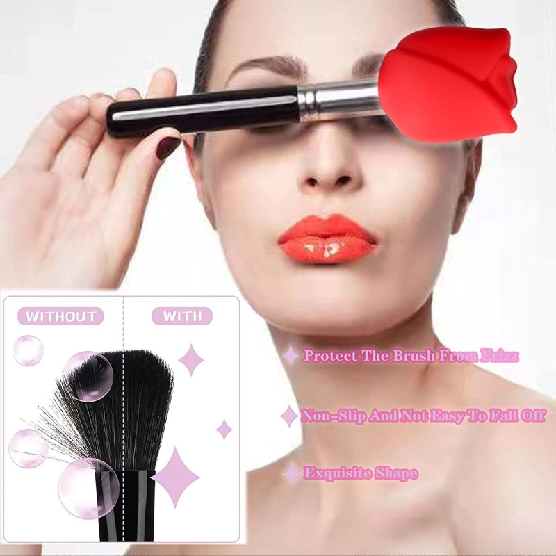 Vỏ Bọc Bảo Vệ Cọ Trang Điểm Hình Hoa Hồng Bằng Silicone Chống Bụi