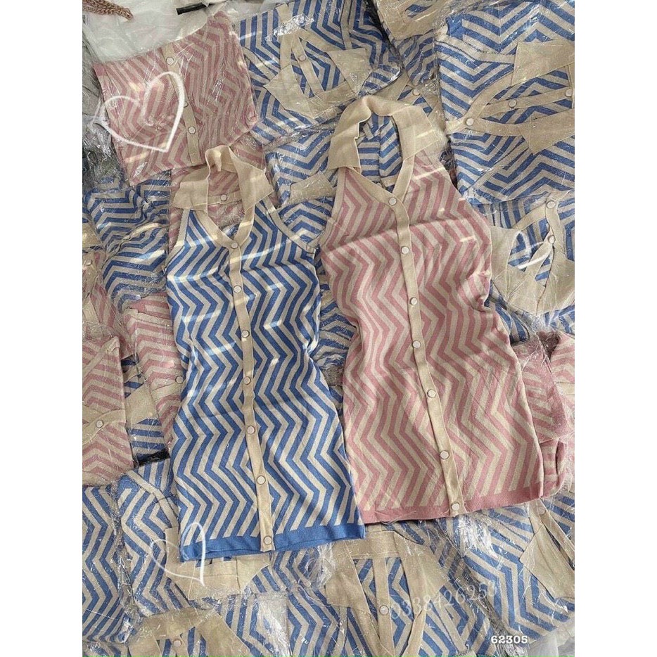 Đầm body yếm cổ bẻ kiểu sọc vằn ôm dáng tôn dáng xinh