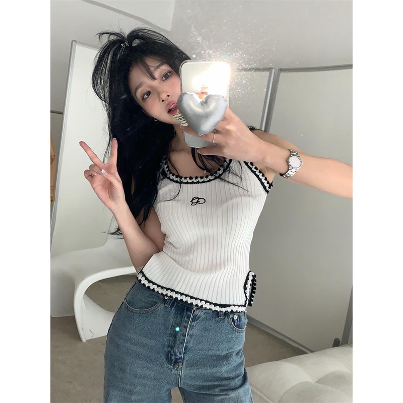 QKOOLE  Áo Croptop Dệt Kim Phong Cách Hàn Quốc Xinh Xắn Cho Nữ