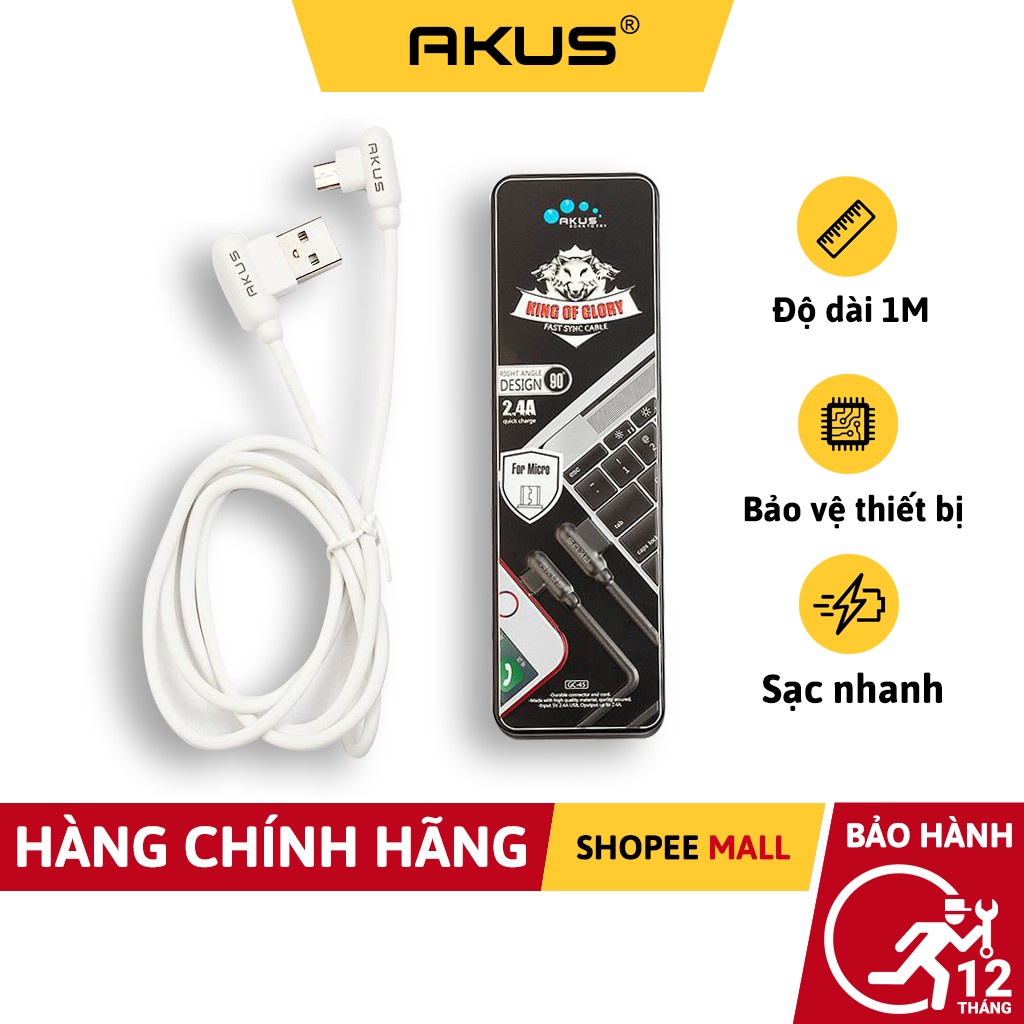 Cáp micro akus 2.4A fe02 - HÀNG CHÍNH HÃNG BH 12 THÁNG