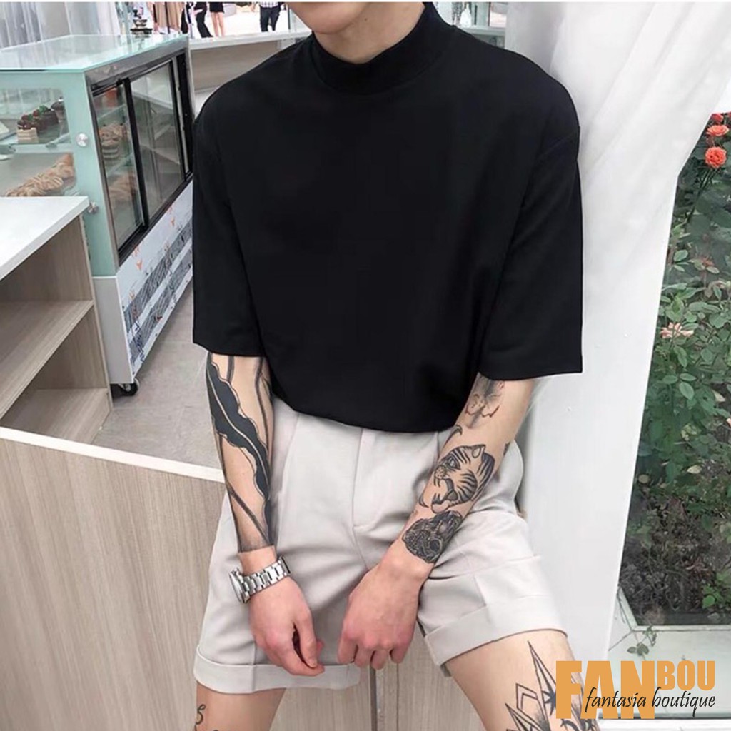 Áo thun cotton cổ lọ 4 phân tay ngắn nam - FANBOU | BigBuy360 - bigbuy360.vn