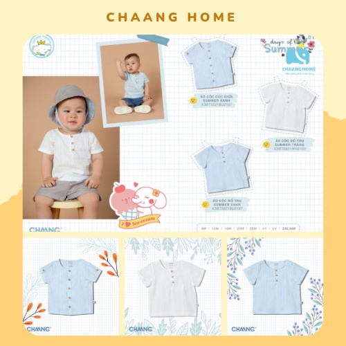 Chaang áo cộc cotton bổ trụ, cúc giữa cho bé trai