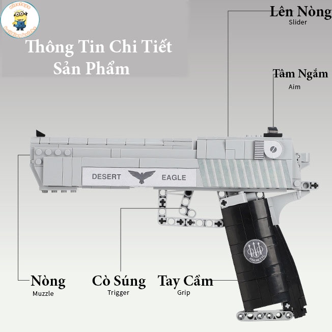Đồ Chơi Lắp Ráp Kiểu LEGO CSGO , Free Fire Mô Hình Lục Bạc Desert Eagle Silver Pistolll Model XB24004 Với 528 Mảnh Ghép