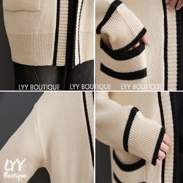 Áo cardigan len trơn viền nổi không cúc 2 túi trước 2 màu đen trắng LYY BOUTIQUE | BigBuy360 - bigbuy360.vn