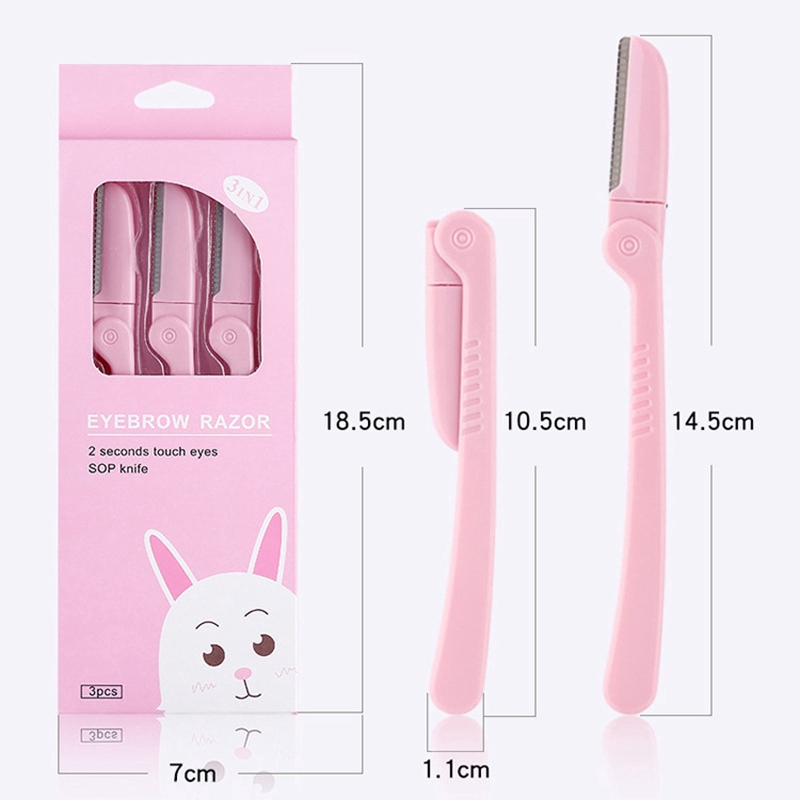 Bộ 3 dao cạo tỉa lông mày bằng thép không gỉ có hộp đựng tiện lợi