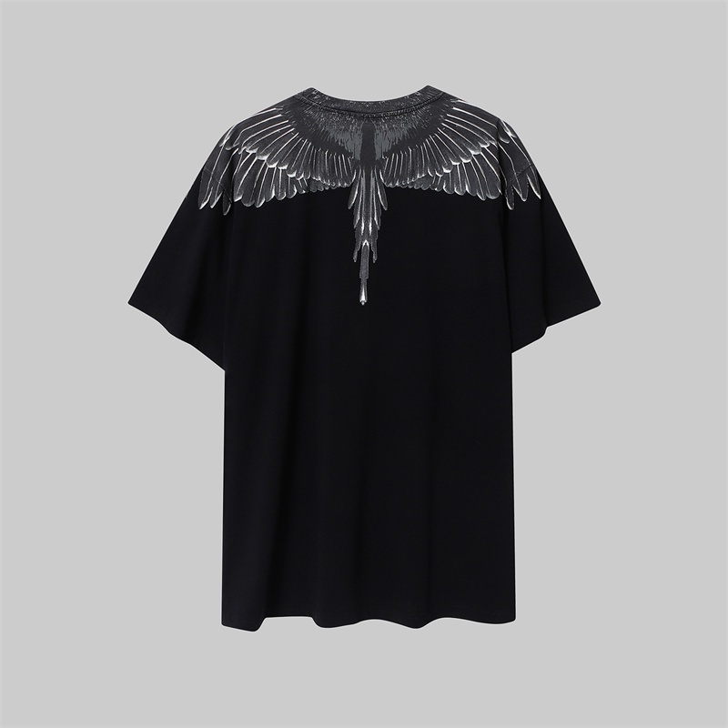 Áo Thun Cotton Tay Ngắn Cổ Tròn In Hình Đôi Cánh Lông Vũ Thời Trang Unisex