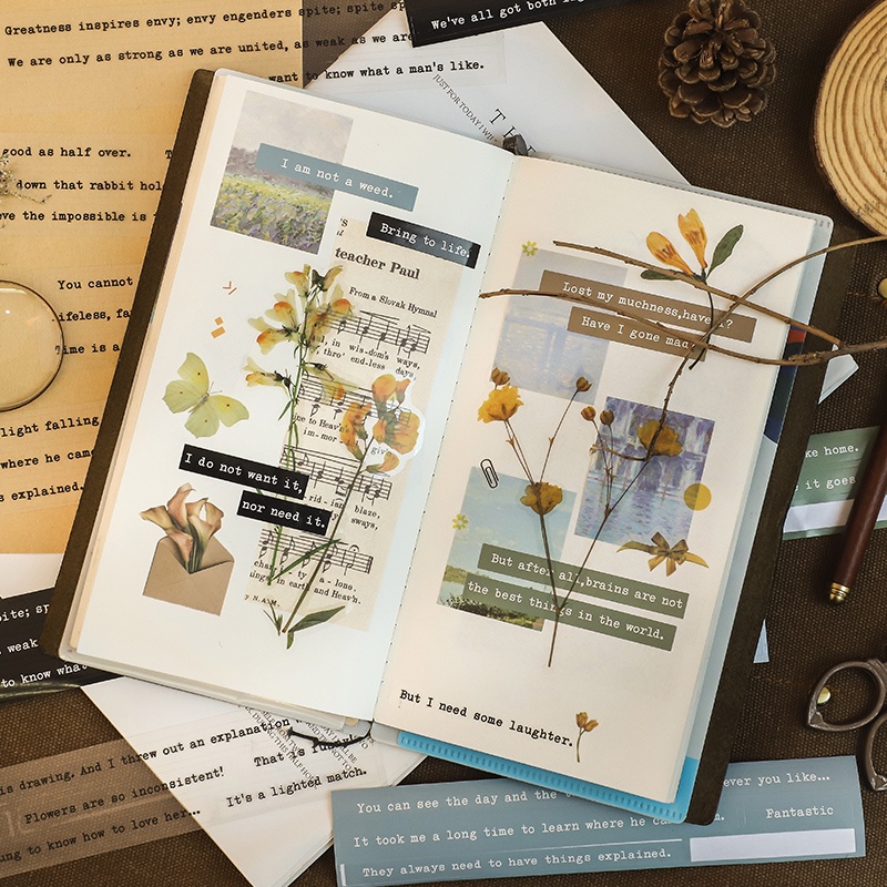 Set 6 tờ nhãn dán trang trí sổ tay kiểu chữ tiếng anh sáng tạo