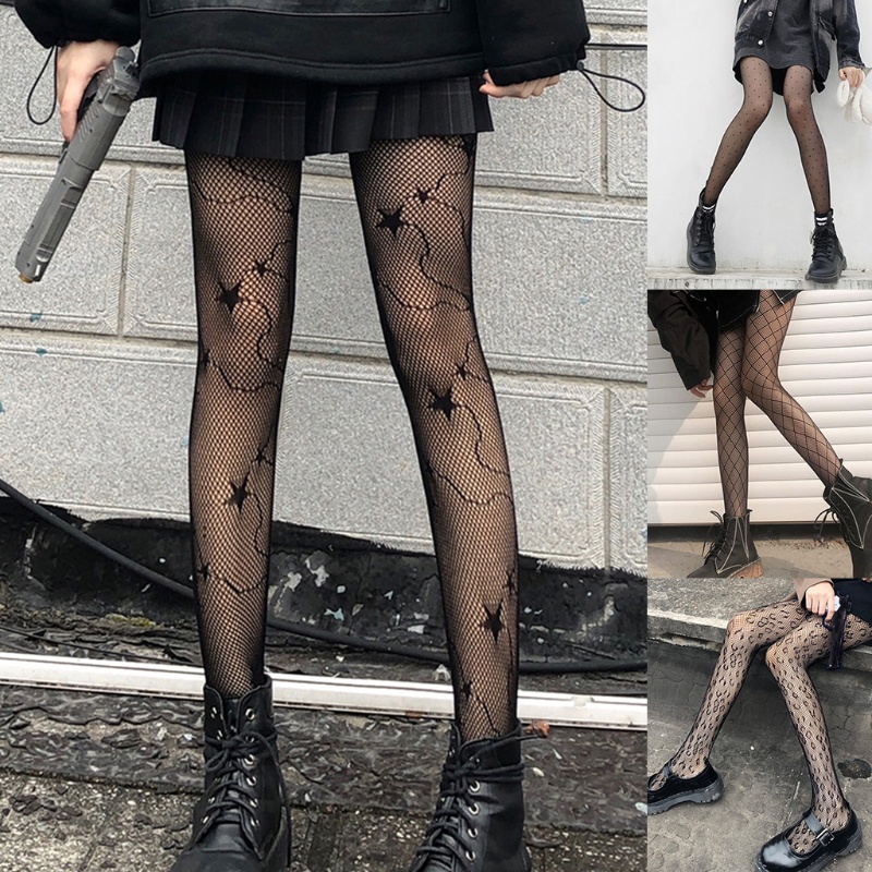 Quần Tất Lưới Nylon Màu Đen Họa Tiết Da Báo / Chấm Bi Phong Cách Gothic Quyến Rũ Cho Nữ