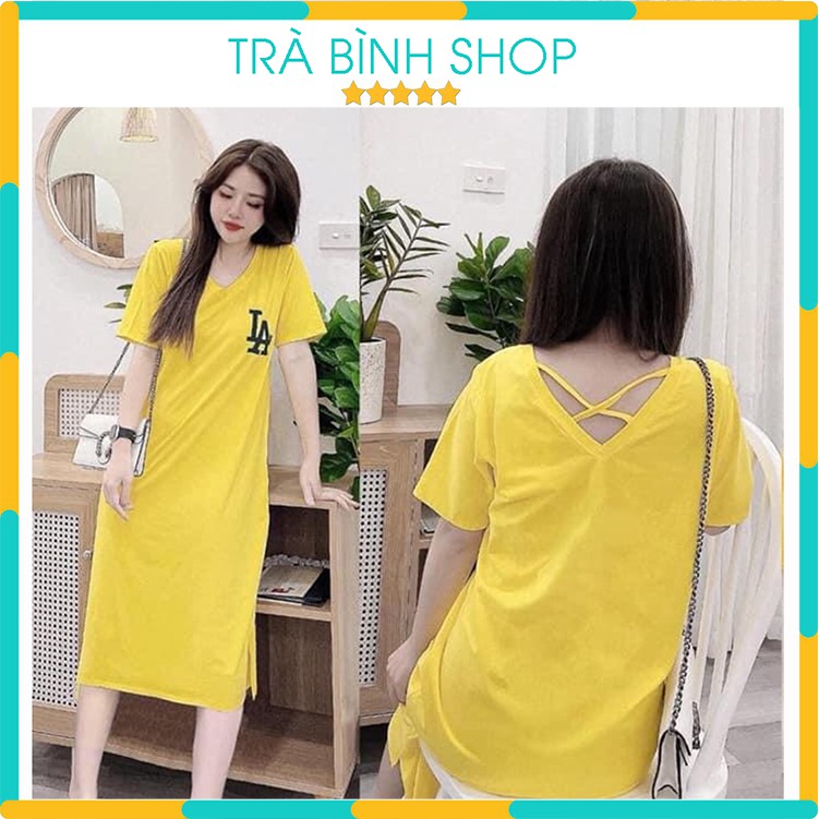 Đầm Bầu Suông Váy Dáng Dài Có Họa Tiết Chữ L-A Đan Dây Lưng Form Rộng