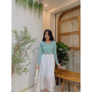 Áo Croptop dài tay cổ V 4 cúc (Ảnh/Video tự chụp)