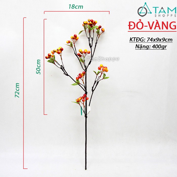 Cành trái cherry chùm 4 tầng tài lộc xanh đỏ D70cm F-CHG-112