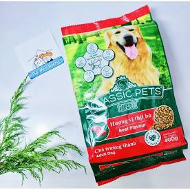 Thức ăn hạt chó Classic Pets - 400g, Vị bò nướng chó lớn và vị sữa chó con