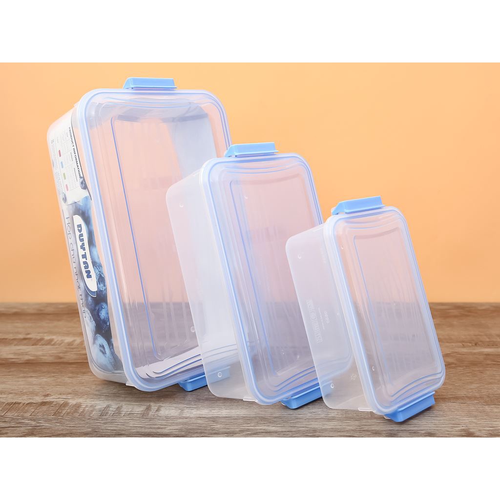 Bộ 3 hộp nhựa PP chữ nhật thấp Duy Tân 850, 1600, 3300 ml (giao màu ngẫu nhiên) chất liệu nhựa cao cấp, sử dụng bền bỉ