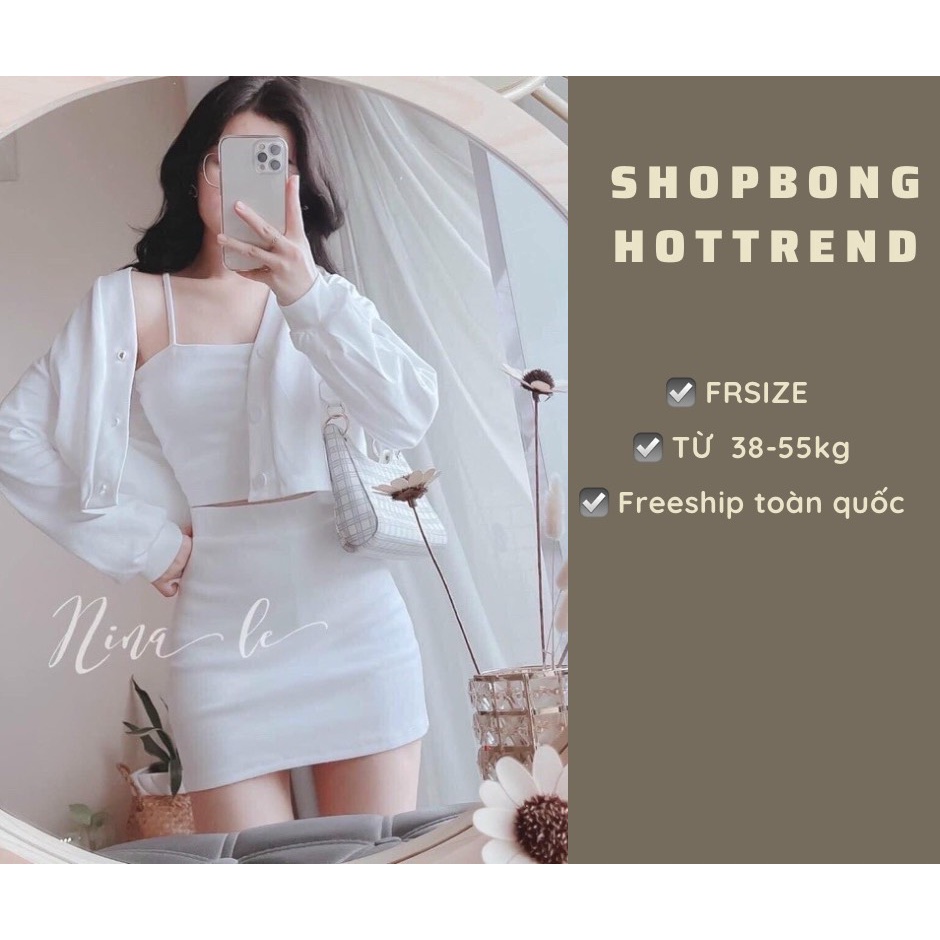 SÉT VÁY TRẮNG TINH KHÔI 3 MÓN: ÁO KHOÁC+ÁO 2 DÂY+CHÂN VÁY(kèm quần)