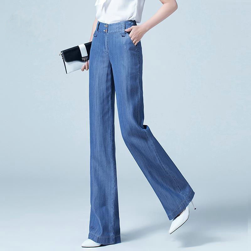 Quần Denim Lụa Lạnh Mỏng Ống Rộng Lưng Cao Xuân Hè Phong Cách Mới Cho Nữ