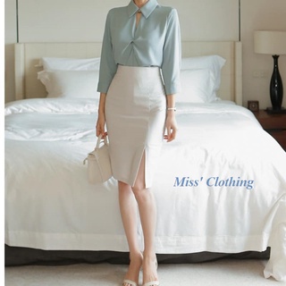 (Tiệm may) Chân váy ôm màu trắng xẻ trước tới gối (váy 2 lớp sẵn size)- B78