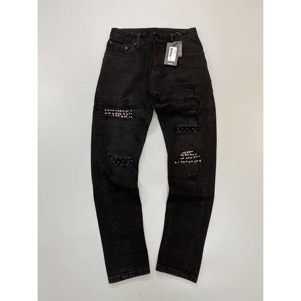 Quần jean nam đính đá to dáng slimfit,quần bò nam đính đá amiri rách xước khâu viền phần vá