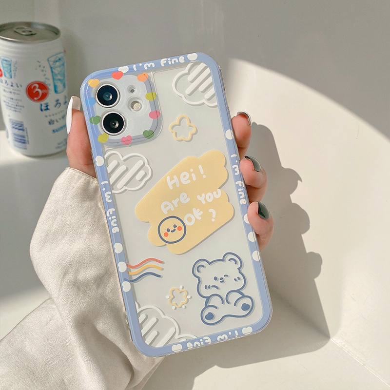 Ốp Điện Thoại Viền Thẳng In Hình Gấu Đám Mây Cho IPhone 13promax 12 11 7Plus X XR XSMAX