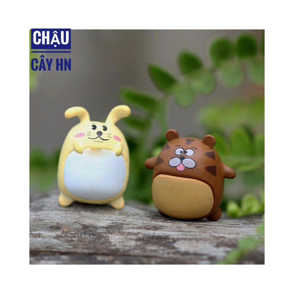 Tiểu cảnh thú béo trang trí terrarium, sen đá, xương rồng, cây cảnh mini, charm slime trang trí chậu cây trồng, nhà cửa