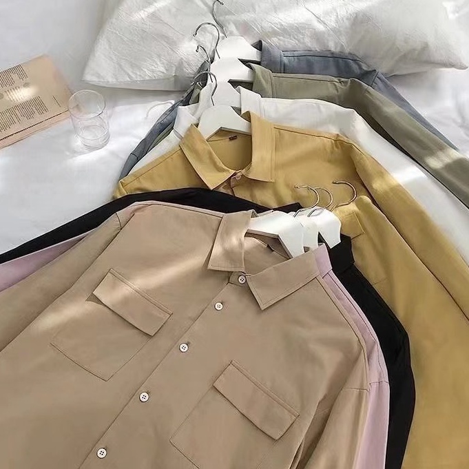 Áo Sơ Mi Trơn Đơn Giản Thời Trang Hàn Quốc Cho Nam simple áo nam đẹp bigsize fashion áo sơ mi nam dài tay áo nam form rộng