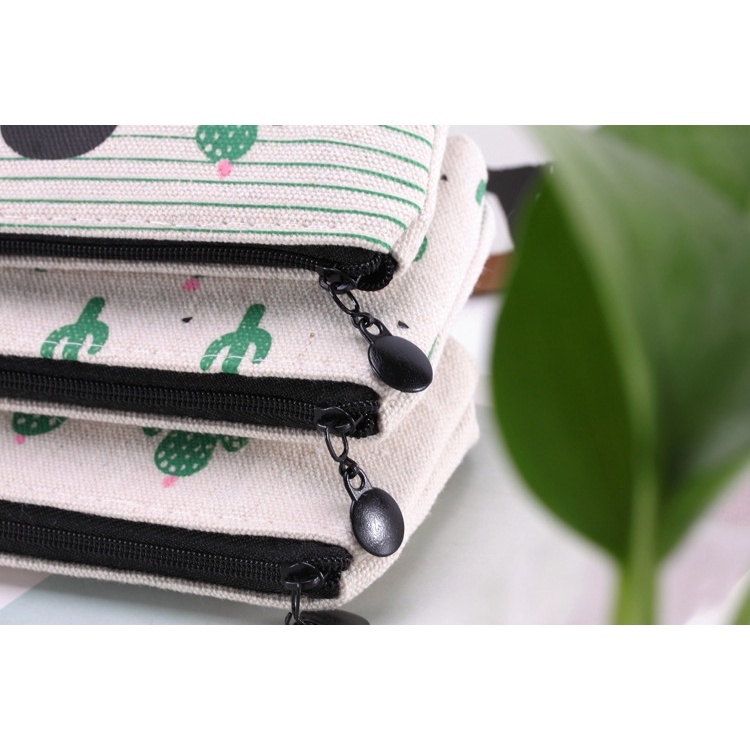 Túi đựng bút vải Canvas có khóa kéo họa tiết xương rồng dễ thương dành cho học sinh, sinh viên