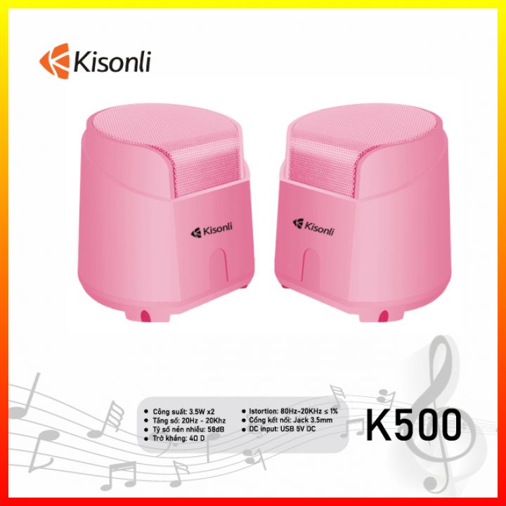 Loa Máy Tính Để Bàn Mini Màu Hồng Dễ Thương Chính Hãng 2.0 KISONLI K500 Loa Vi Tính Laptop Nghe Nhạc Gaming Có Dây
