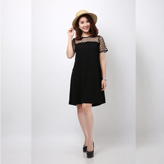 Váy bầu đen cổ ren chấm bi thời trang