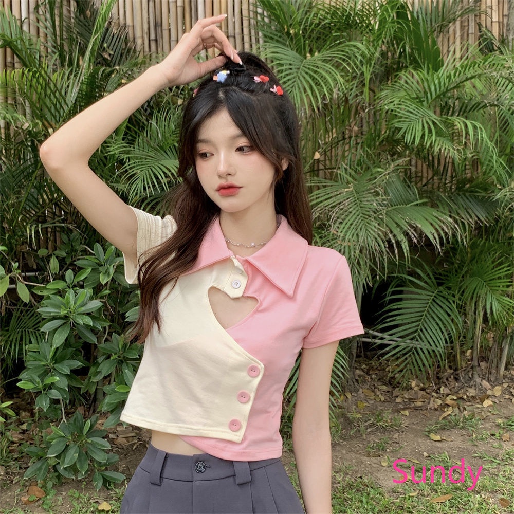 Plus Áo Sơ Mi Tay Ngắn Họa Tiết Khối Màu Ngọt Ngào Thời Trang Mùa Hè Cho Nữ