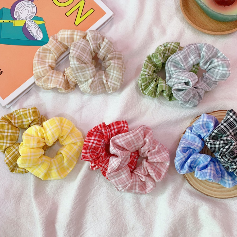 Cột Tóc Vải Scrunchie Kẻ Sọc Caro Nhiều Màu Sắc Xinh Xắn Dễ Thương Kiểu Hàn Quốc - CTSCCRQC