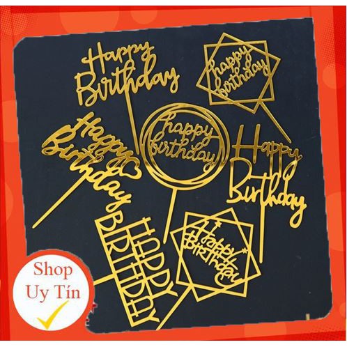 Topper thẻ cắm happy birthday dùng trang trí bánh kem, bánh sinh nhật...