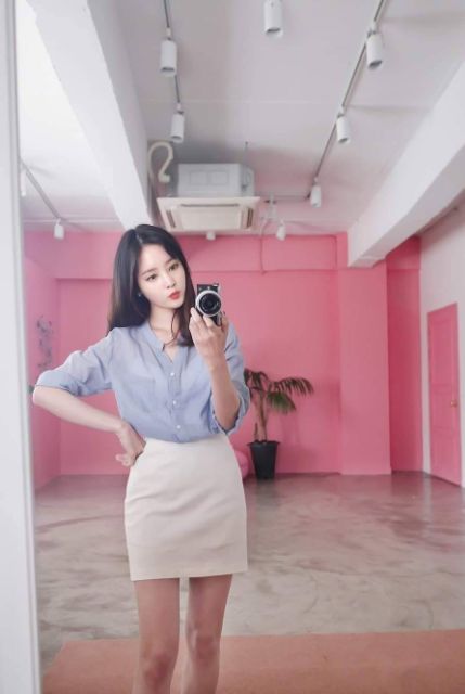 Chân váy mini trắng 2 lớp xinh xắn form suông- M65