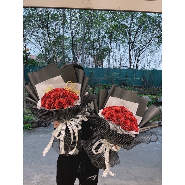 Bó hoa nhũ đỏ 12-20 bông siêu to đẹp tặng valentine