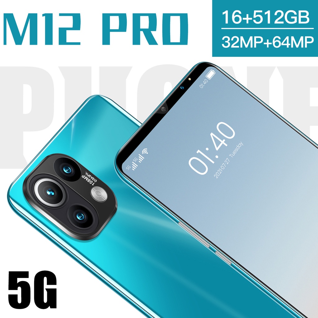 Điện thoại Android màn hình lớn M12 Pro màn hình 5,72 inch, thẻ kép ở chế độ chờ kép, nhận dạng khuôn mặt 2 triệu điểm ả