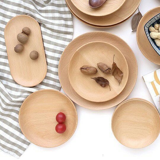 Đĩa gỗ khay gỗ vuông, tròn, oval đựng thức ăn phụ kiện chụp ảnh, khay gỗ nhỏ - GIBA