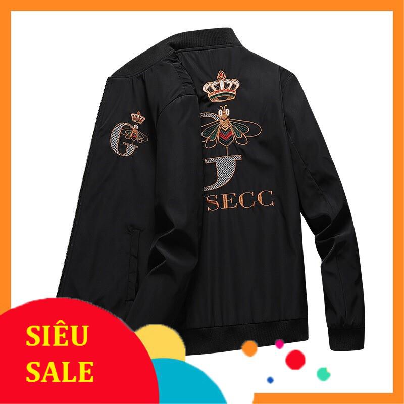 RẺ NHẤT SHOPEE áo khoác nam tay dài dù poly thêu logo gucci ong vương miệng G đơn giản quảng châu