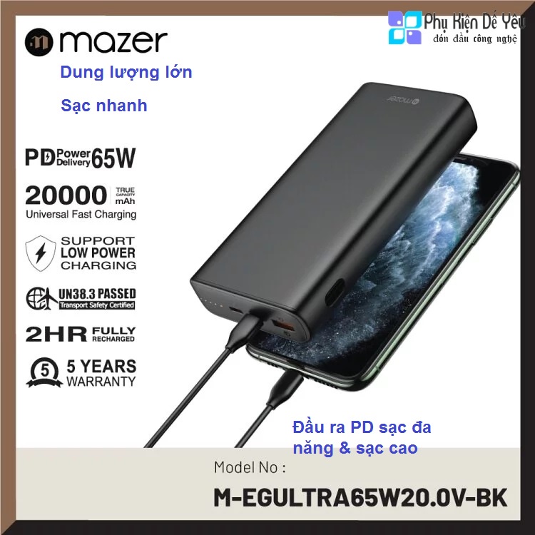 Pin sạc dự phòng Mazer Infinite.Boost PowerULTRA 20.0 PD65W 20.000mAh (SẢN PHẨM CHÍNH HÃNG ĐƯỢC PHÂN PHỐI TẠI VIỆT NAM)