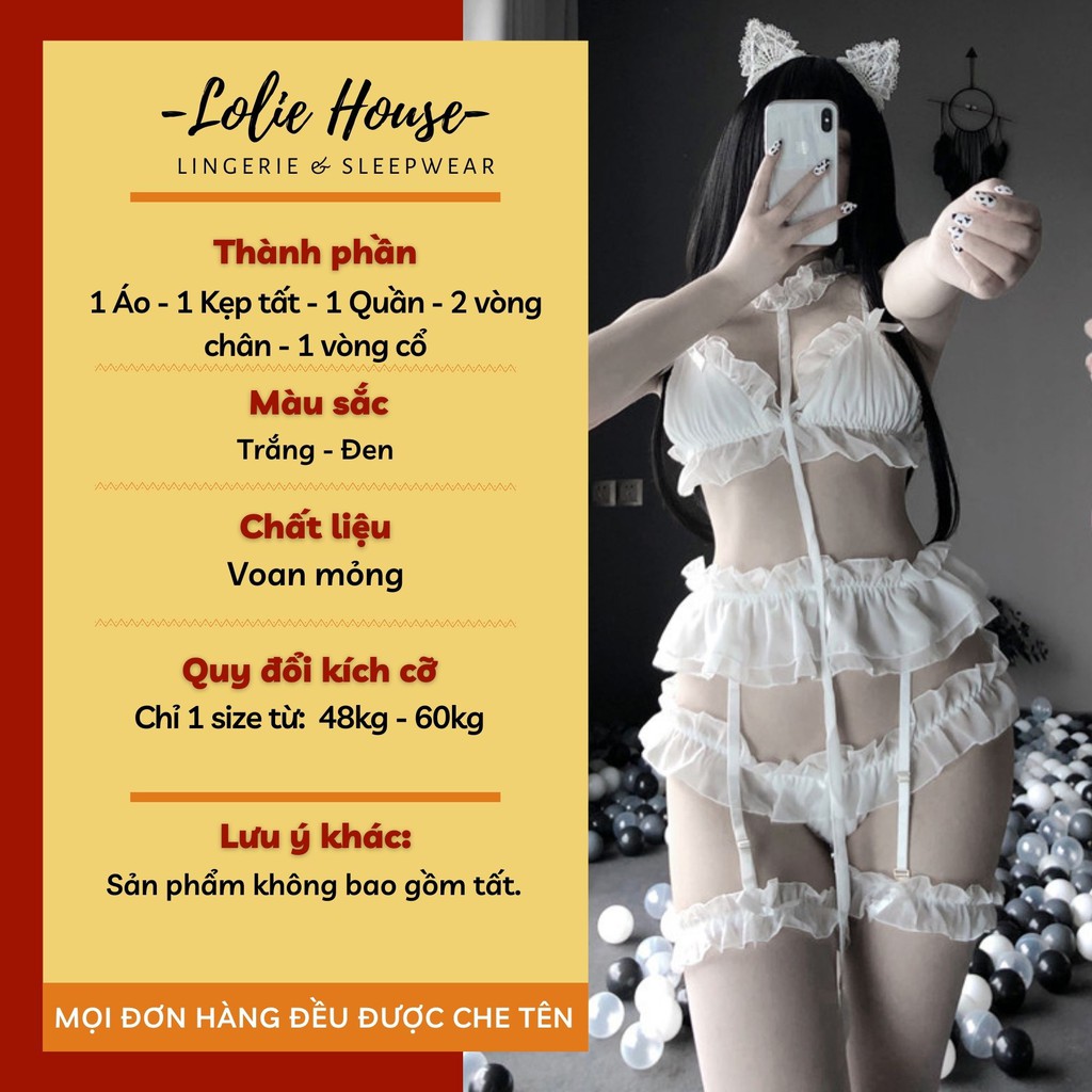 Bộ đồ ngủ Cosplay Sexy Body Voan - Set nội y gợi cảm sexy đính nơ LOLIE HOUSE - SS3