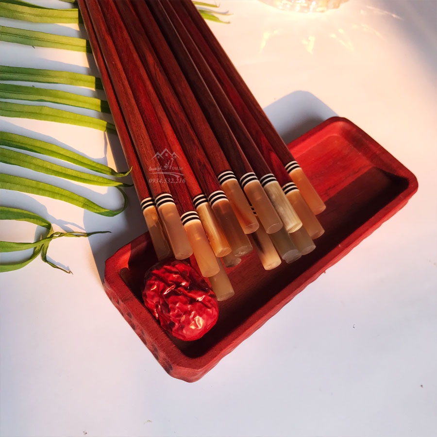 Đũa Gỗ Trắc  Bọc Sừng, Vân Đẹp, Chống Mốc - Đũa Gỗ Ăn Cơm Gỗ Trắc Tự Nhiên Không Chất Bảo Quản-Sừng Hồng- Mẫu 1