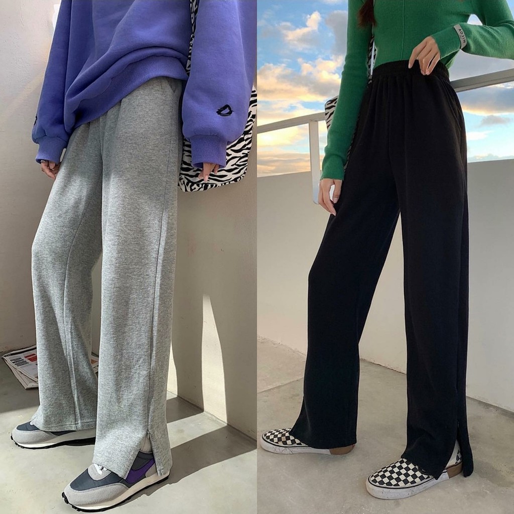 Quần Nỉ Ống Rộng Phối Dây Kéo CANI PANTS Dáng Suông Ulzzang