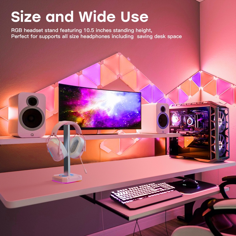 Giá Đỡ Trưng Bày Tai Nghe RGB Có Cổng Sạc USB Cho Máy Tính Để Bàn
