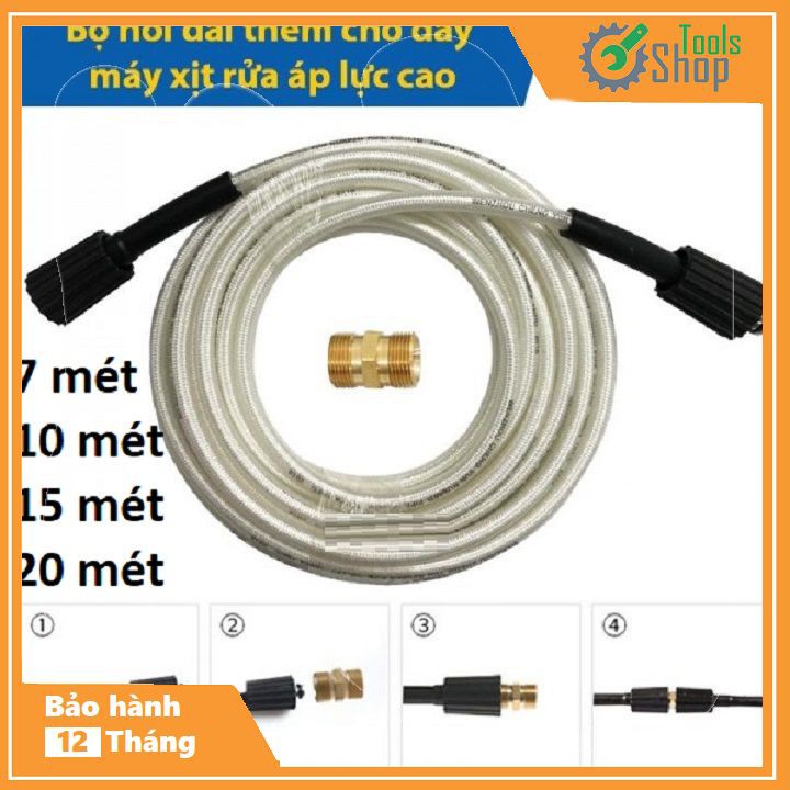 Dây cao áp 2 đầu ren 22 cho máy rửa xe loại 7 10 15 20 mét - Tặng khớp nối dài