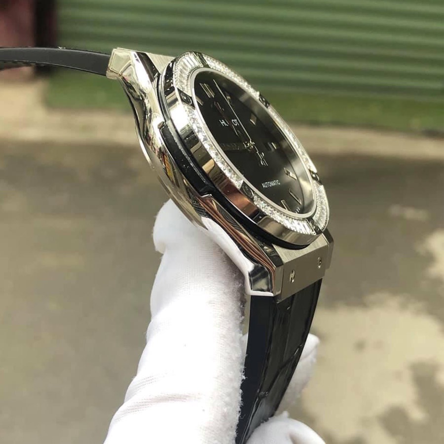 Đồng hồ Nam HL Đồng hồ cơ Automatic HL máy Nhật, mẫu màu đen viền trắng đá kép size 38mm-42mm