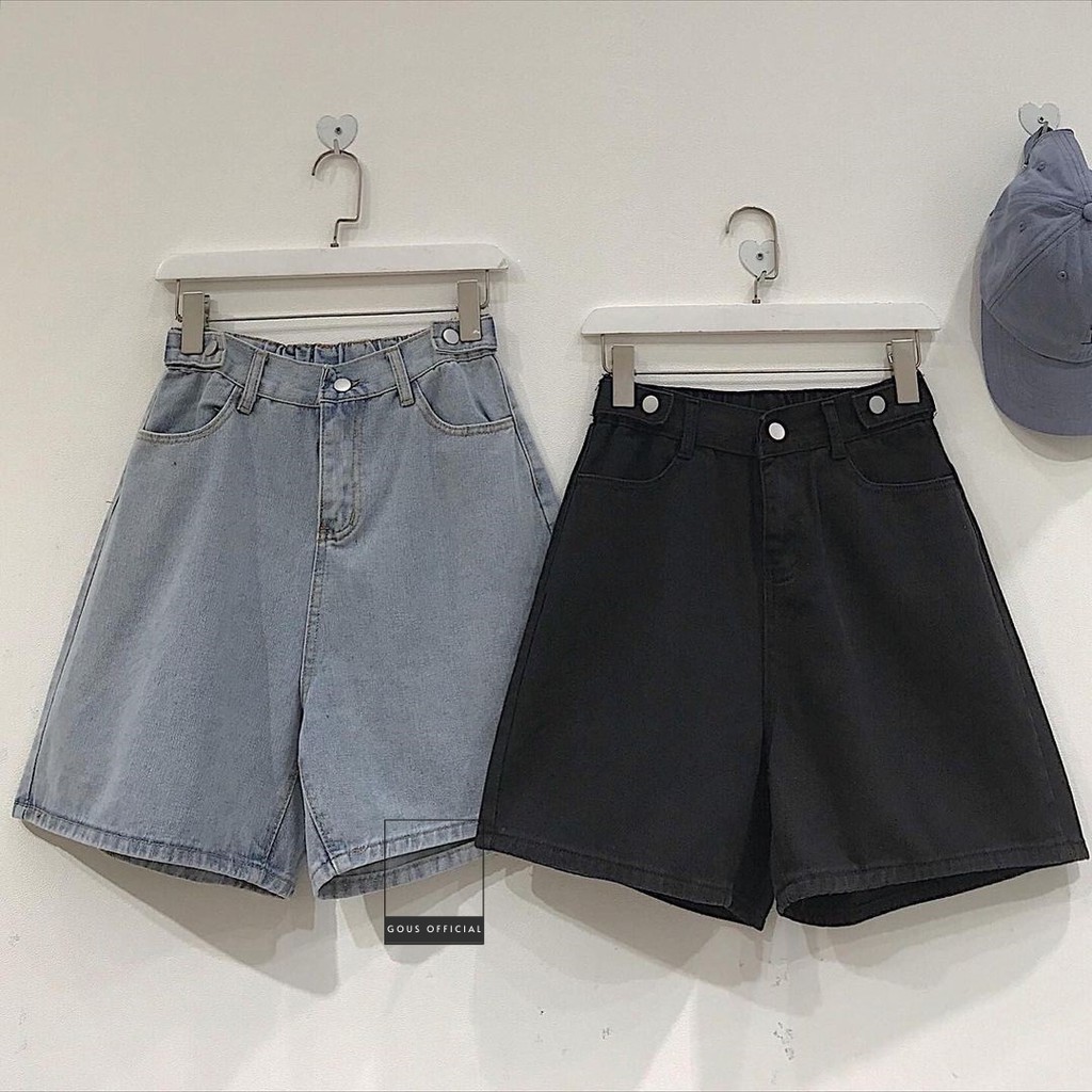 Quần Short Jean Trơn Cạp Cao Lên Dáng Cực Xinh Quần Đùi Nữ Ống Rộng Kèm Nút Cài Eo Dễ Phối Đồ Simby 2727
