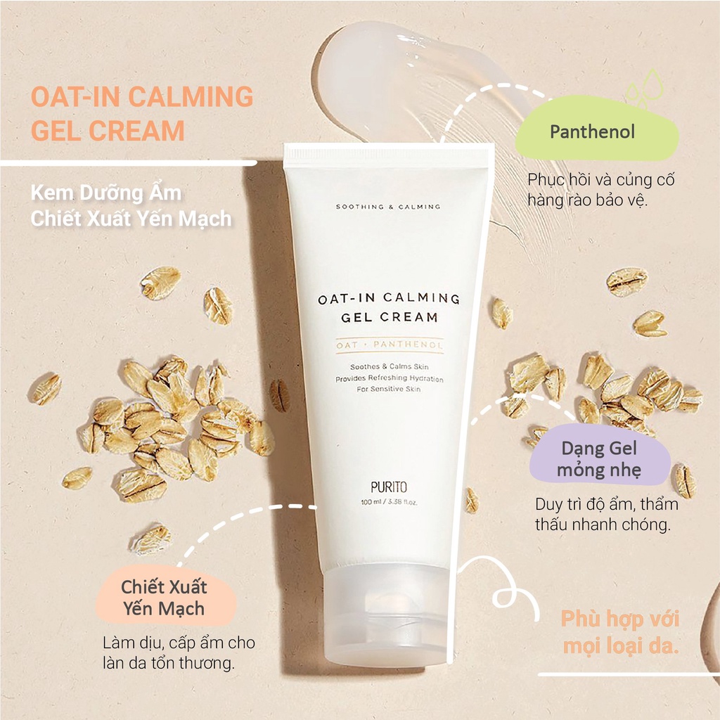 Kem dưỡng chiết xuất yến mạch PURITO Oat-in Calming Gel Cream